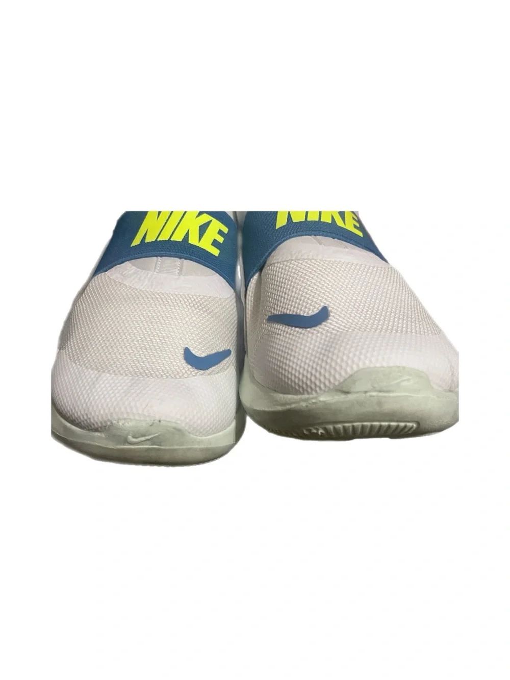 Nike Kids Slip-On Sneakers in White with Blue and Neon Yellow
